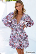 Causal Loose Solid Color Pleated Classic V-Neck Long Puff Sleeves Sweater Dress image 26