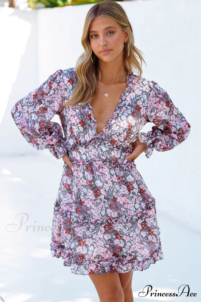 Causal Loose Solid Color Pleated Classic V-Neck Long Puff Sleeves Sweater Dress image 26