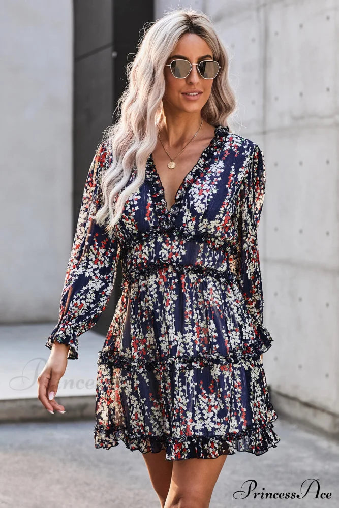 Causal Loose Solid Color Pleated Classic V-Neck Long Puff Sleeves Sweater Dress image 22