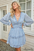 Causal Loose Solid Color Pleated Classic V-Neck Long Puff Sleeves Sweater Dress image 23