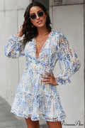 Causal Loose Solid Color Pleated Classic V-Neck Long Puff Sleeves Sweater Dress image 20