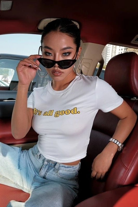 Minimalist Slim Crop Letter Print T-shirt image 4