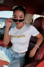 Minimalist Slim Crop Letter Print T-shirt image 4