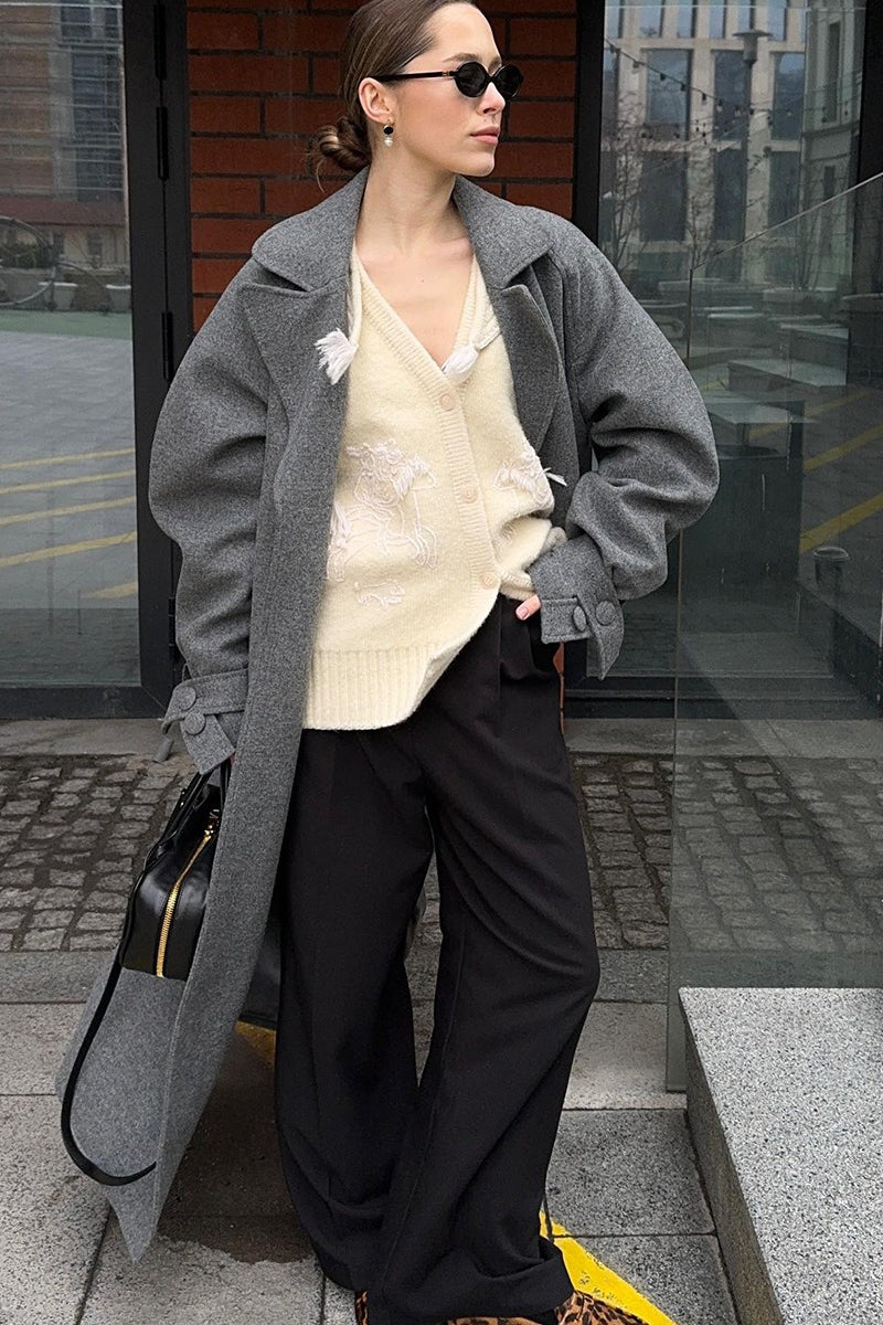 Longline Wool Blend Tie Waist Loose Elegant Overcoat image 6