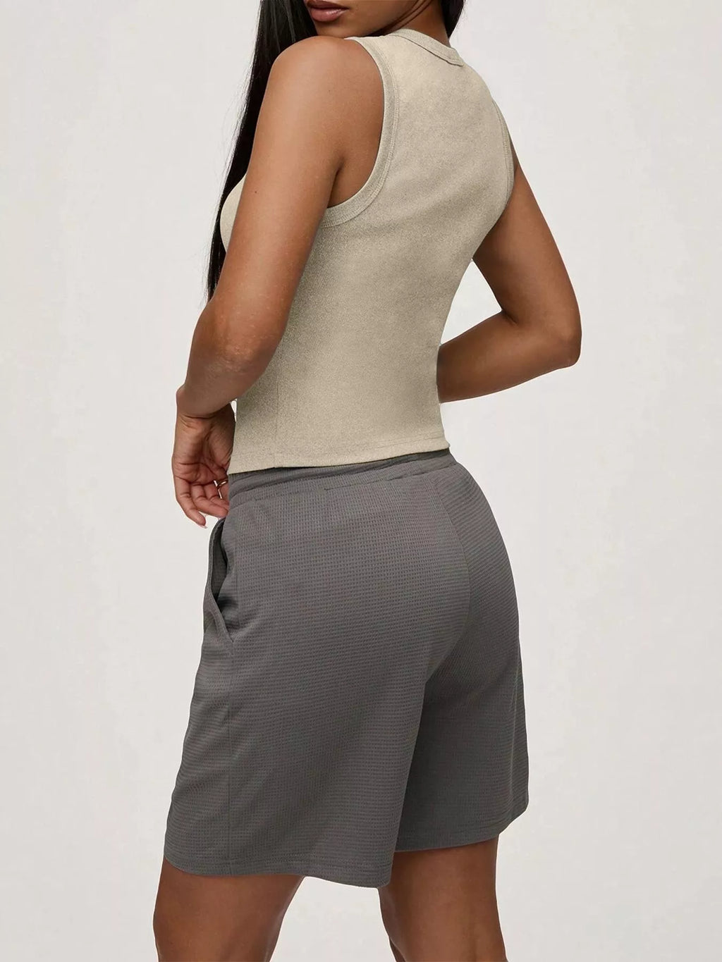Elara Button Tank detail view styled for Avrienne