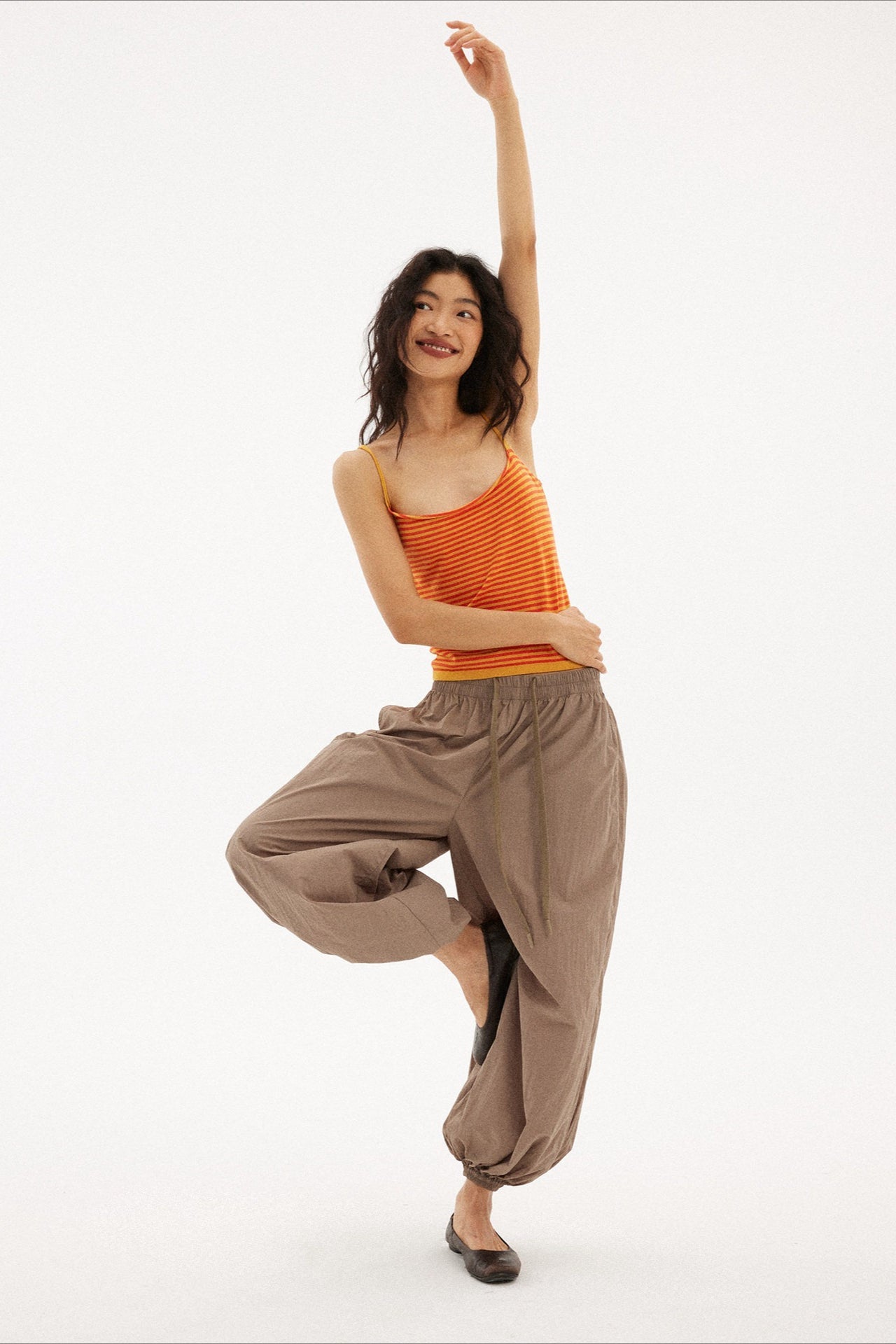 Casual Striped Orange Stretch Slim Cami Top image 7
