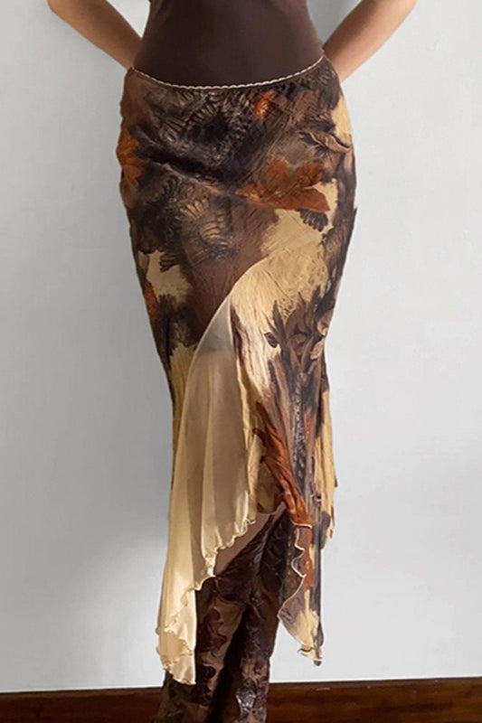 Floral Contrast Asymmetrical Mermaid Midi Skirt image 2