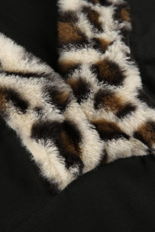 Leopard Print Fleece V-neck Slim Fit Blouse image 4