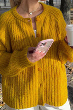 Solid Knit Round Neck Long Sleeve Cardigan image 3