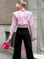 Striped Tie Waist Long Sleeve Blouse image 3