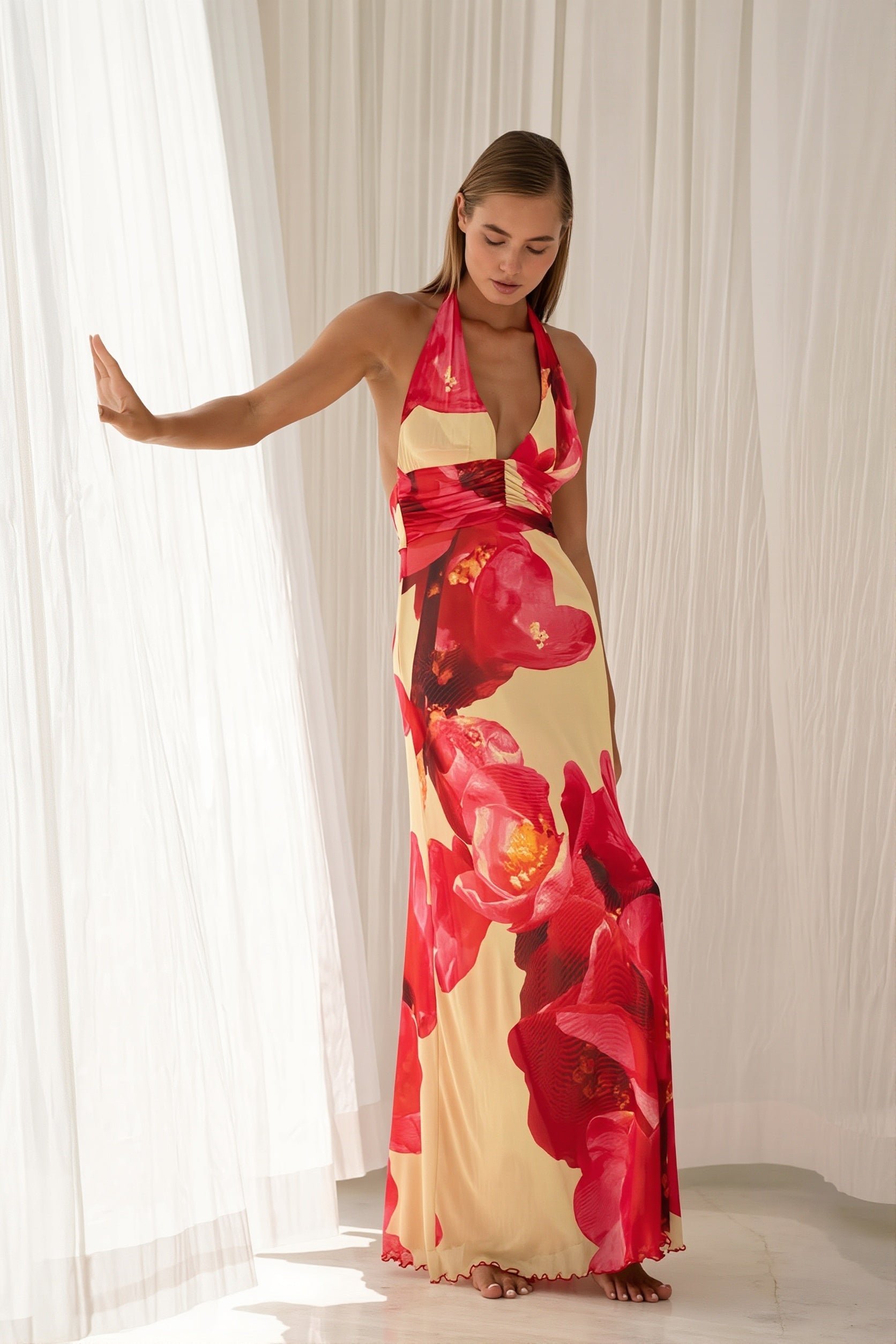 Halter Backless Printed Slim Maxi Dress image 12