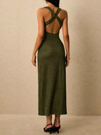 Solene Knit Midi Dress detail view styled for Avrienne