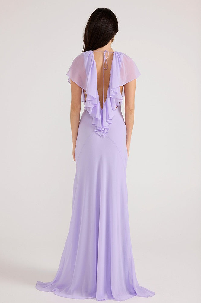 Simple Deep V Ruffle Solid Elegant Maxi Dress image 7