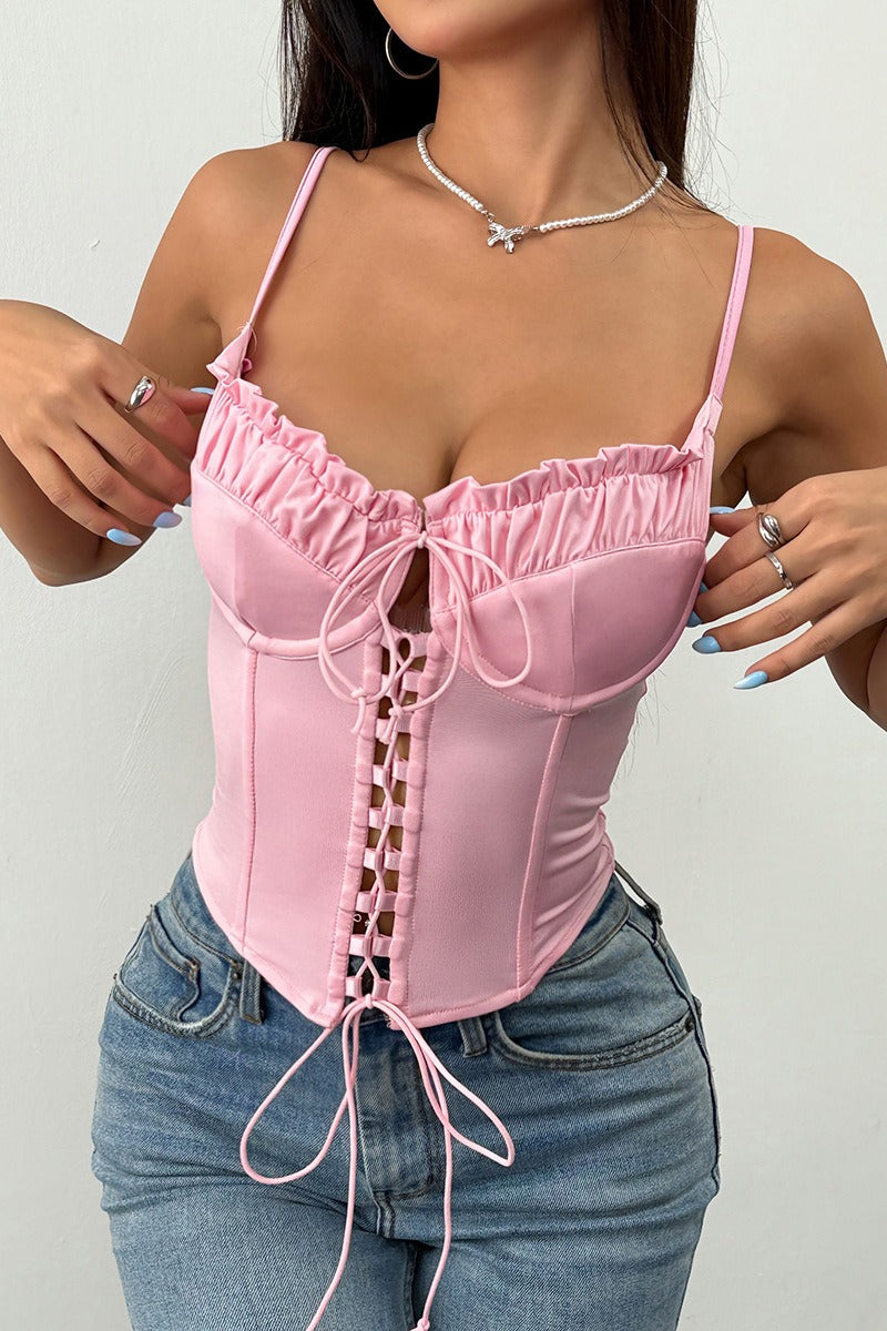 Sexy Panel Lace Up Boned Cami Layering Corset Cami Top image 8