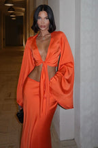 Sexy Tie Long Sleeve V Neck Skirt Set image 4