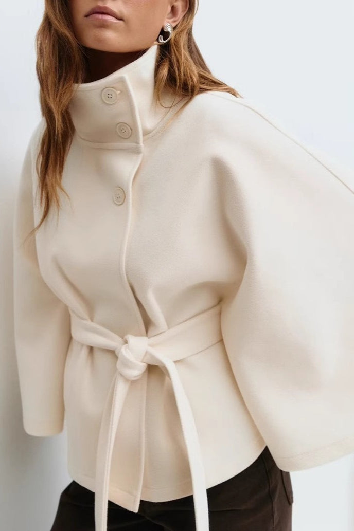 Solid Color Cape Collar Belted Trench Coat image 3