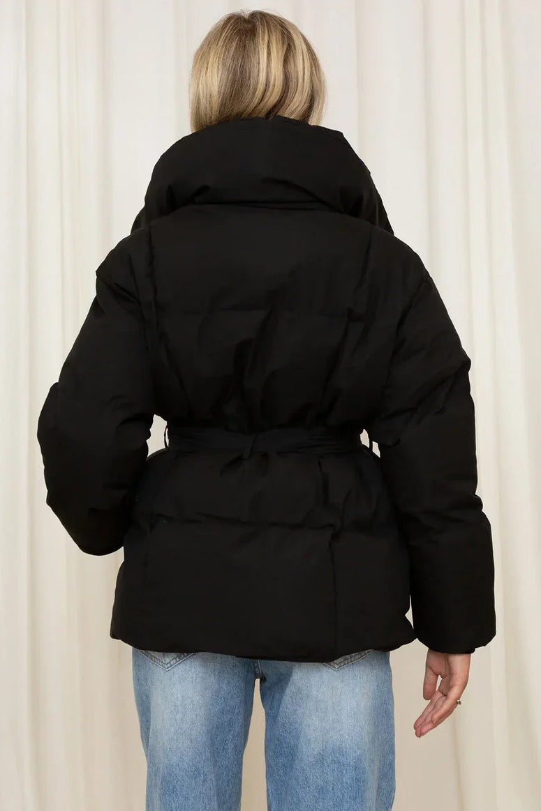 Oversized Solid Color Belted Puffer Jacket image 3