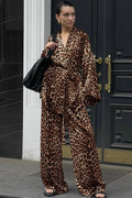Chic Printed Long-Sleeve Shirt Belted Wide-Leg Pants Two Piece Set image 1