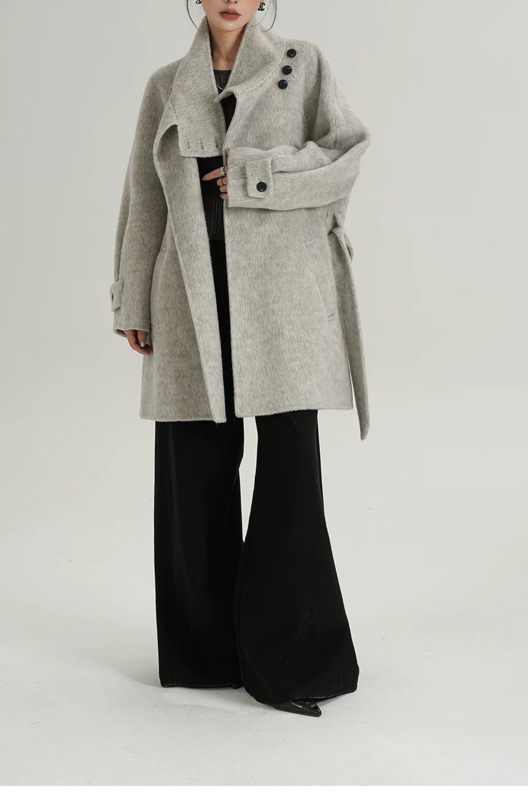 Chic Solid Wool Warm Loose Mock-neck Coat image 8