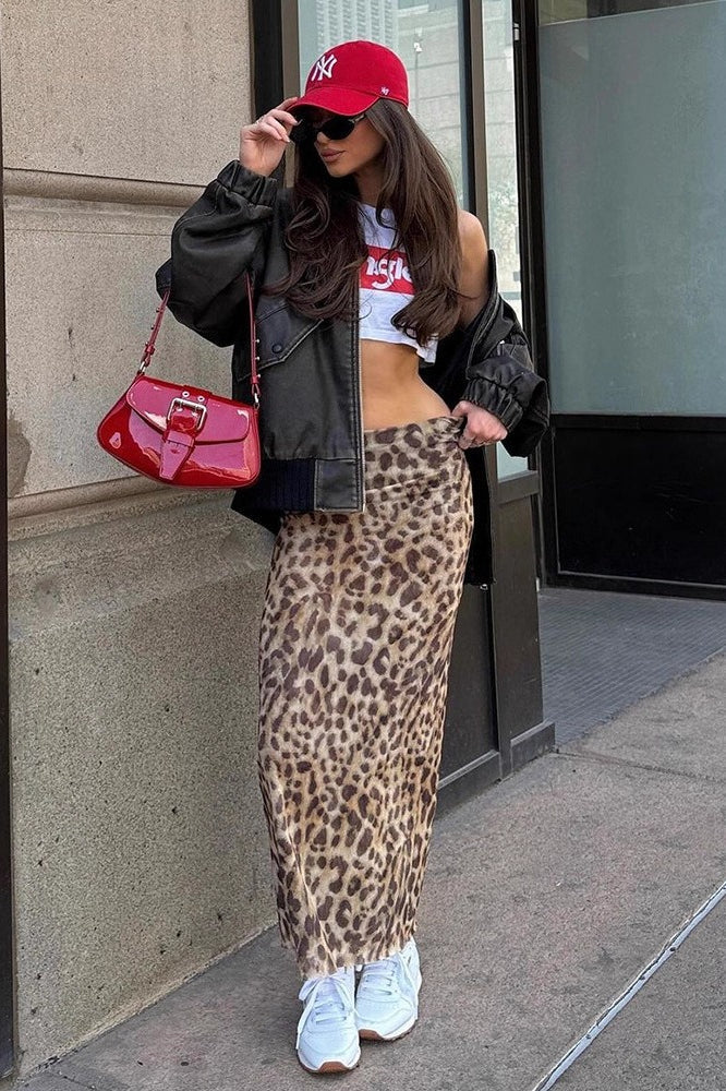 Edgy Leopard High Waist Midi Skirt image 2