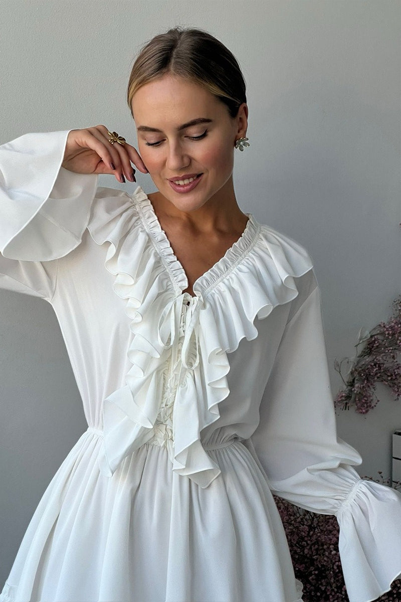 Chiffon V Neck Flared Sleeve Mini Dress image 3