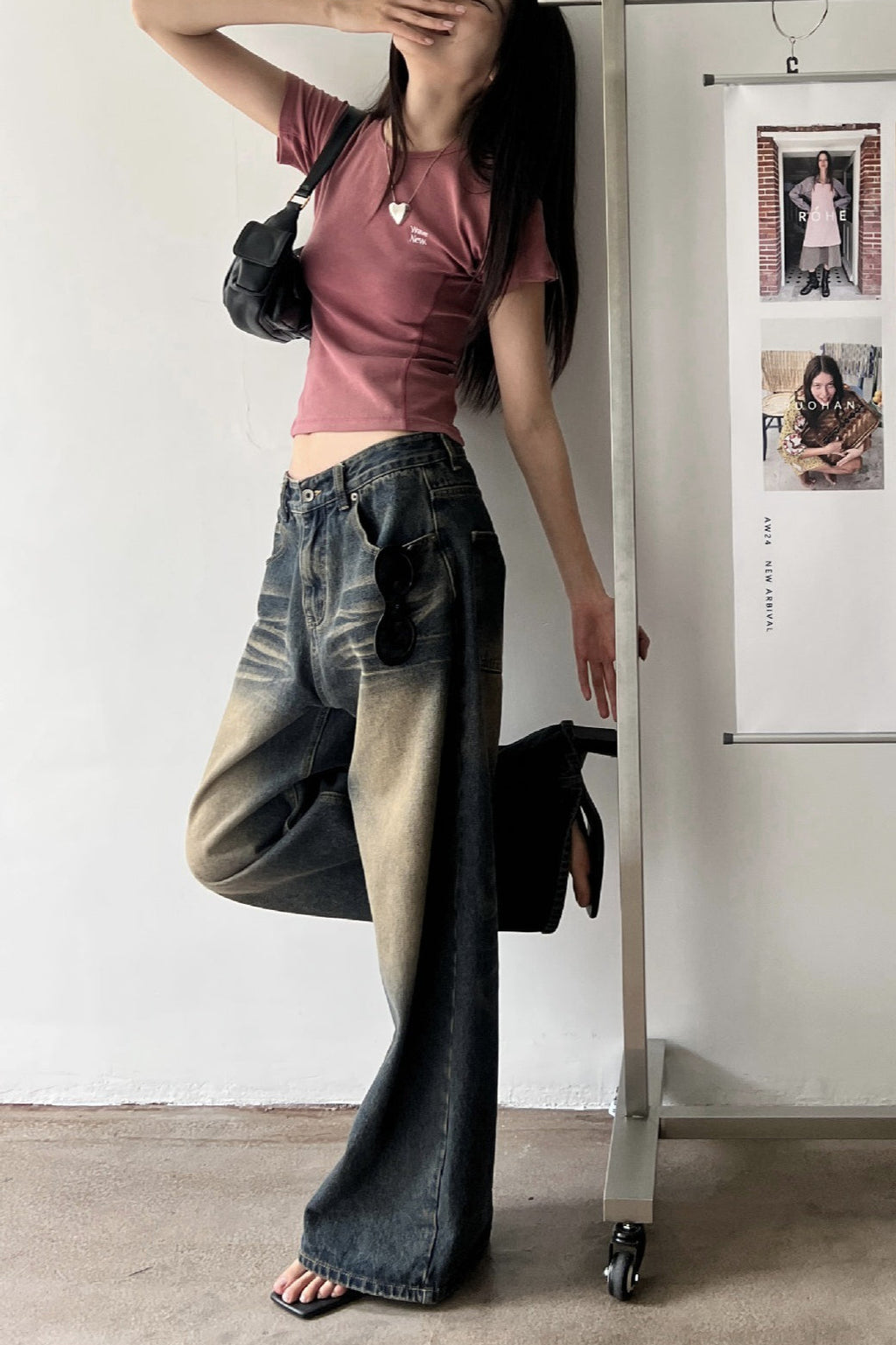 Vintage Washed Whisker Wide Leg Denim Jeans image 8