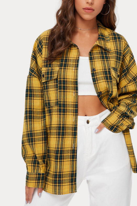 Plaid Stand Collar Button Shirt  Blouse image 24