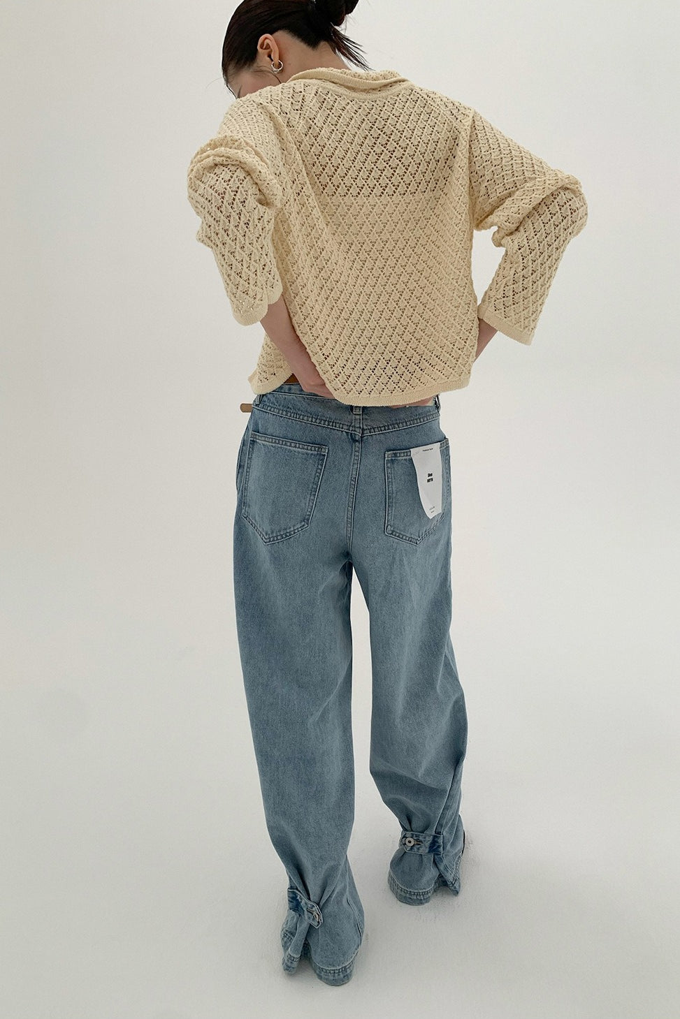 Hollow-Out Collared Tie-Waist Long-Sleeve Short Knit Cardigan image 8