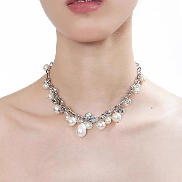 Waterdrop Pearl Double Layer Stackable NeckLace image 4