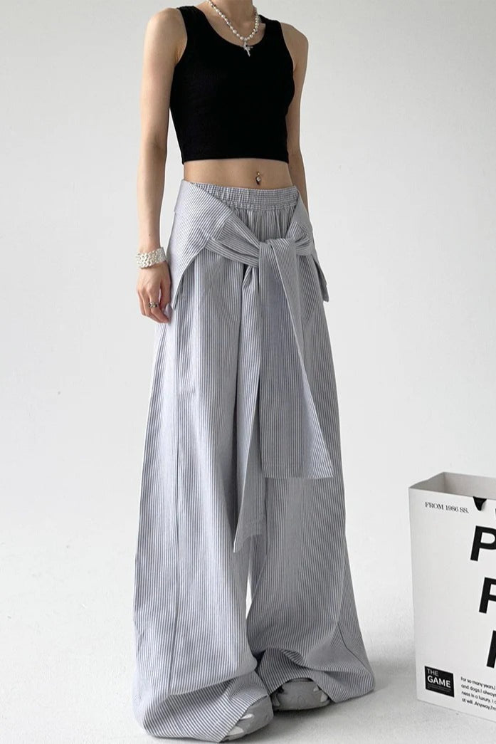 Striped Casual Tie Waist Wide Leg Pants image 6