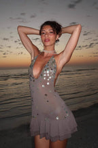 Sexy Halter Backless Sequin Ruffle Mini Dress image 1