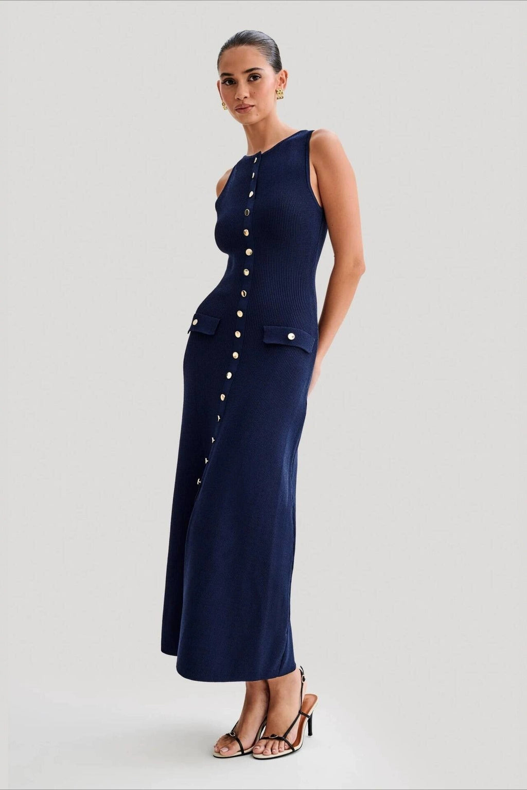 Sleeveless Round Neck Knit Sweater Dress image 1