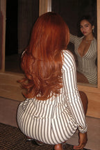 Collared Striped Button Bodycon Skirt Set image 4