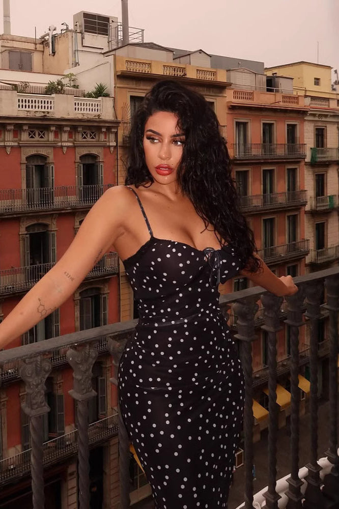 Chic Polka Dot Cami Bodycon Maxi Dress image 2