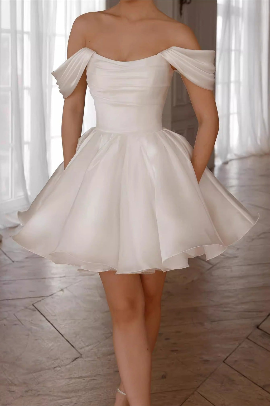 Minimalist Off Shoulder Tie Back Tulle Reception Dress image 5