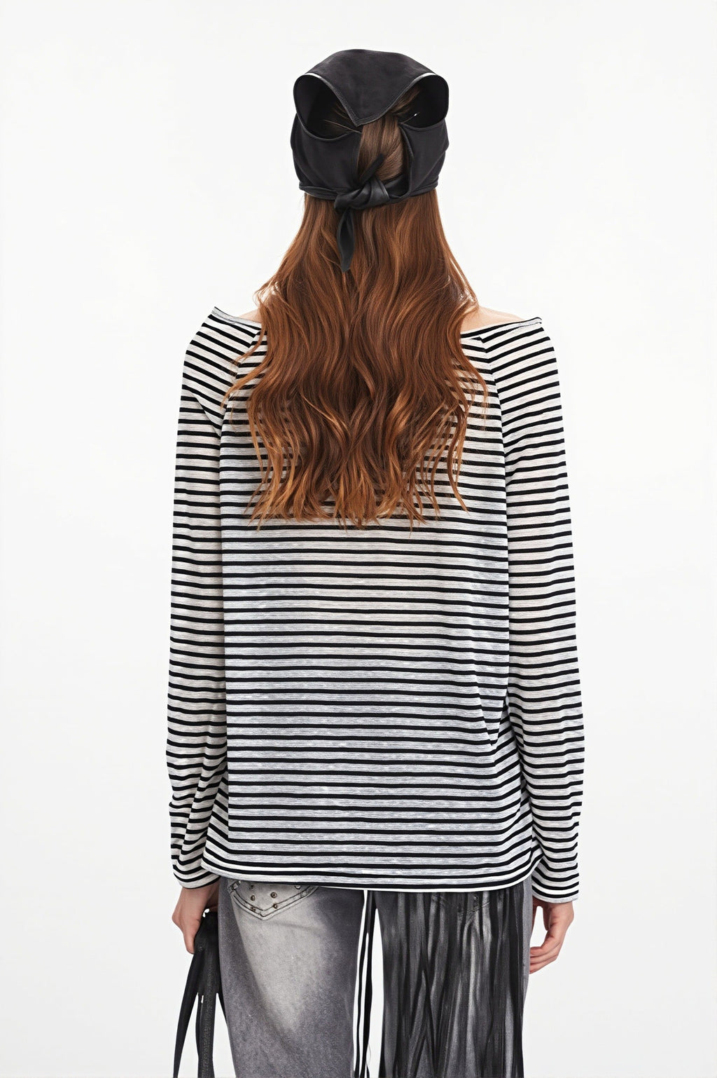 Striped Off Shoulder Long Sleeve T-shirt image 5