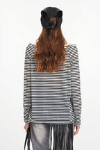 Striped Off Shoulder Long Sleeve T-shirt image 5
