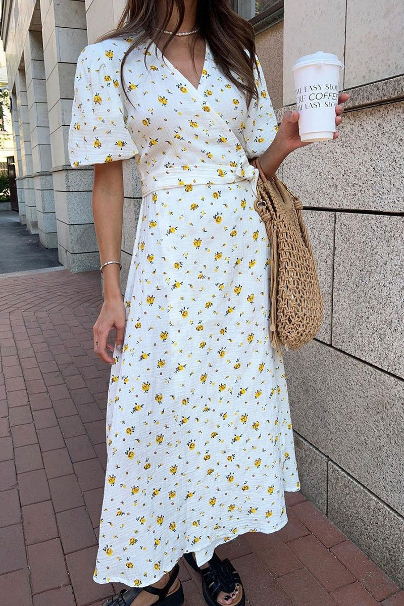 Cotton Printed Puff Sleeve Midi Dress image 6