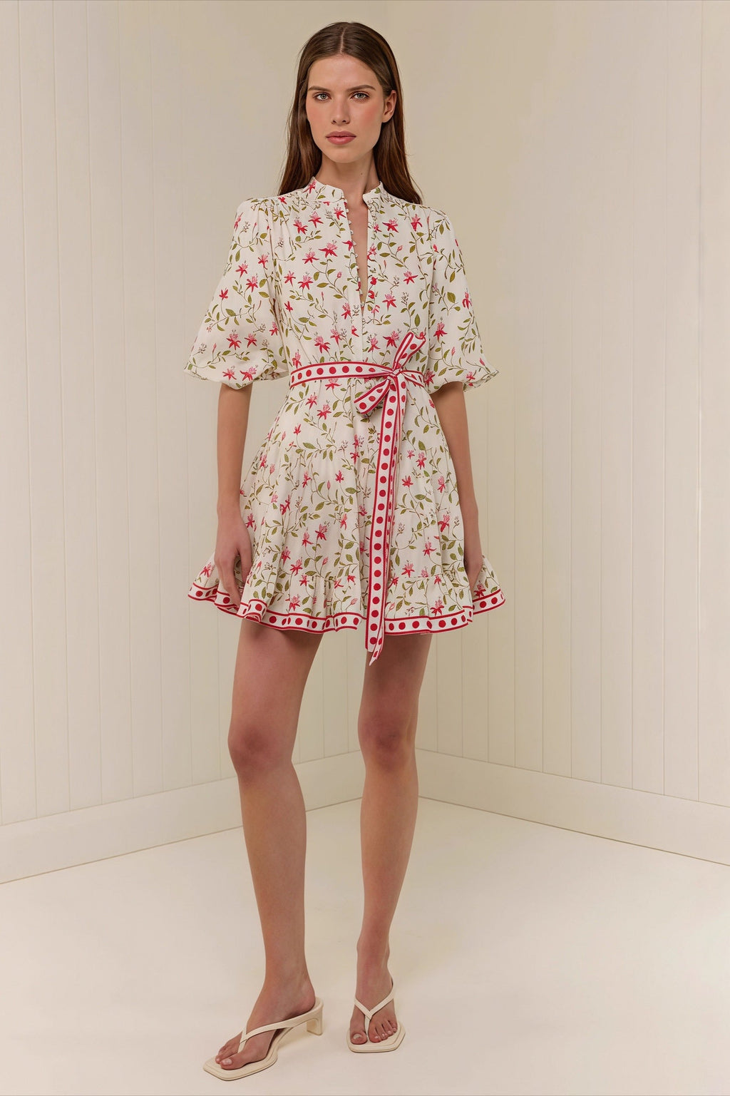 Casual Linen Lace-up Belted Summer Beach Mini Dress image 1
