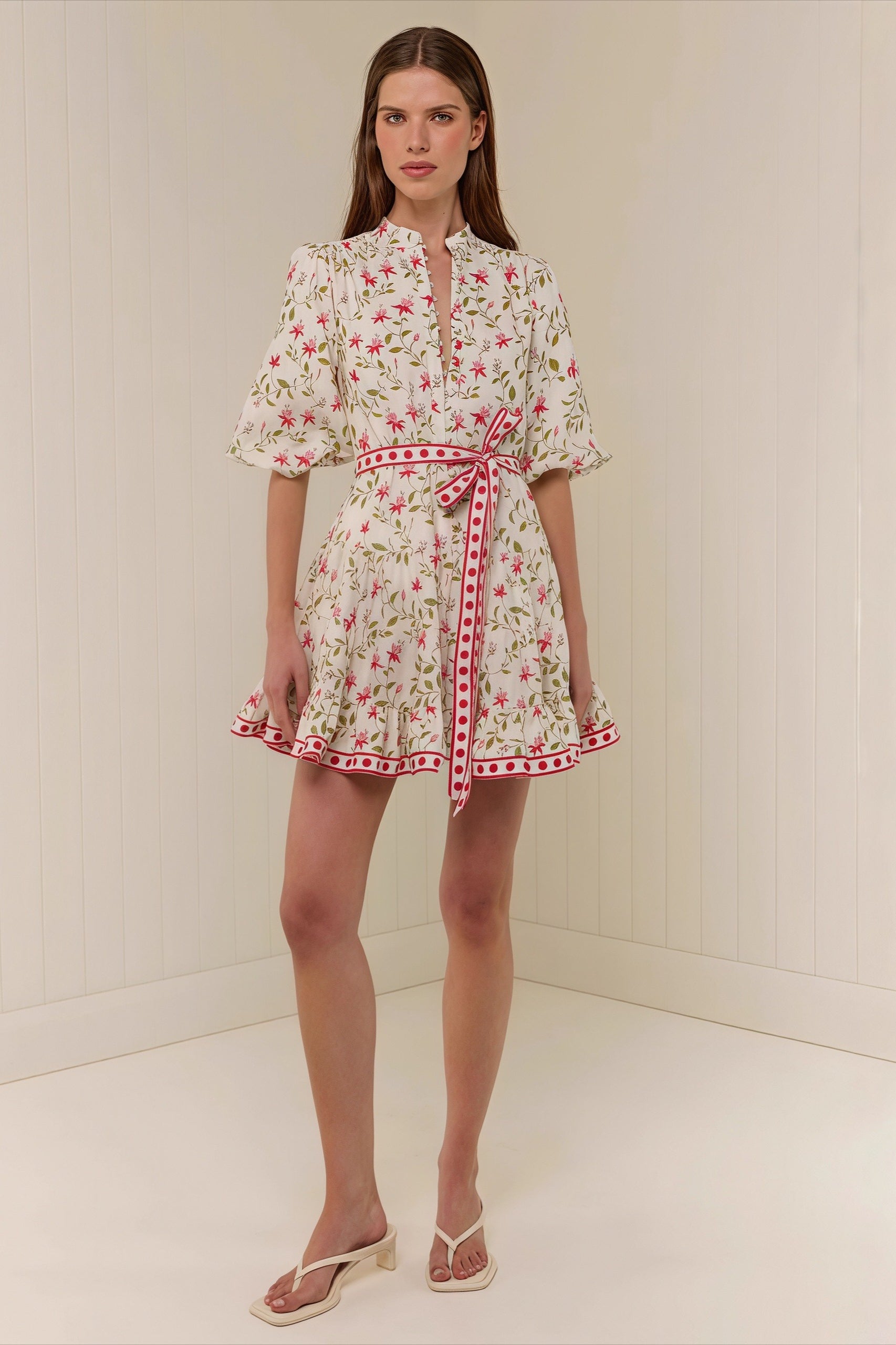 Casual Linen Lace-up Belted Summer Beach Mini Dress image 1