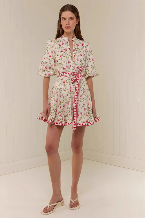 Casual Linen Lace-up Belted Summer Beach Mini Dress image 1