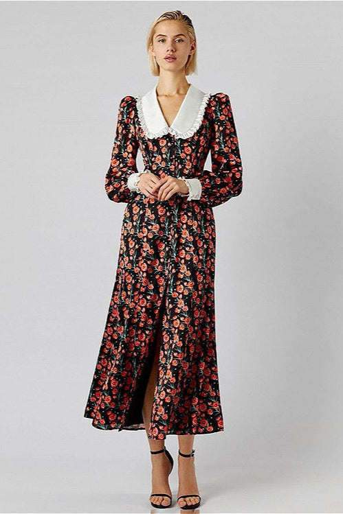 Collar Waist Cinched Stylish Floral Dress image 2