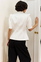 Chic Tie Waist Puff Sleeve Slim Blouse image 9