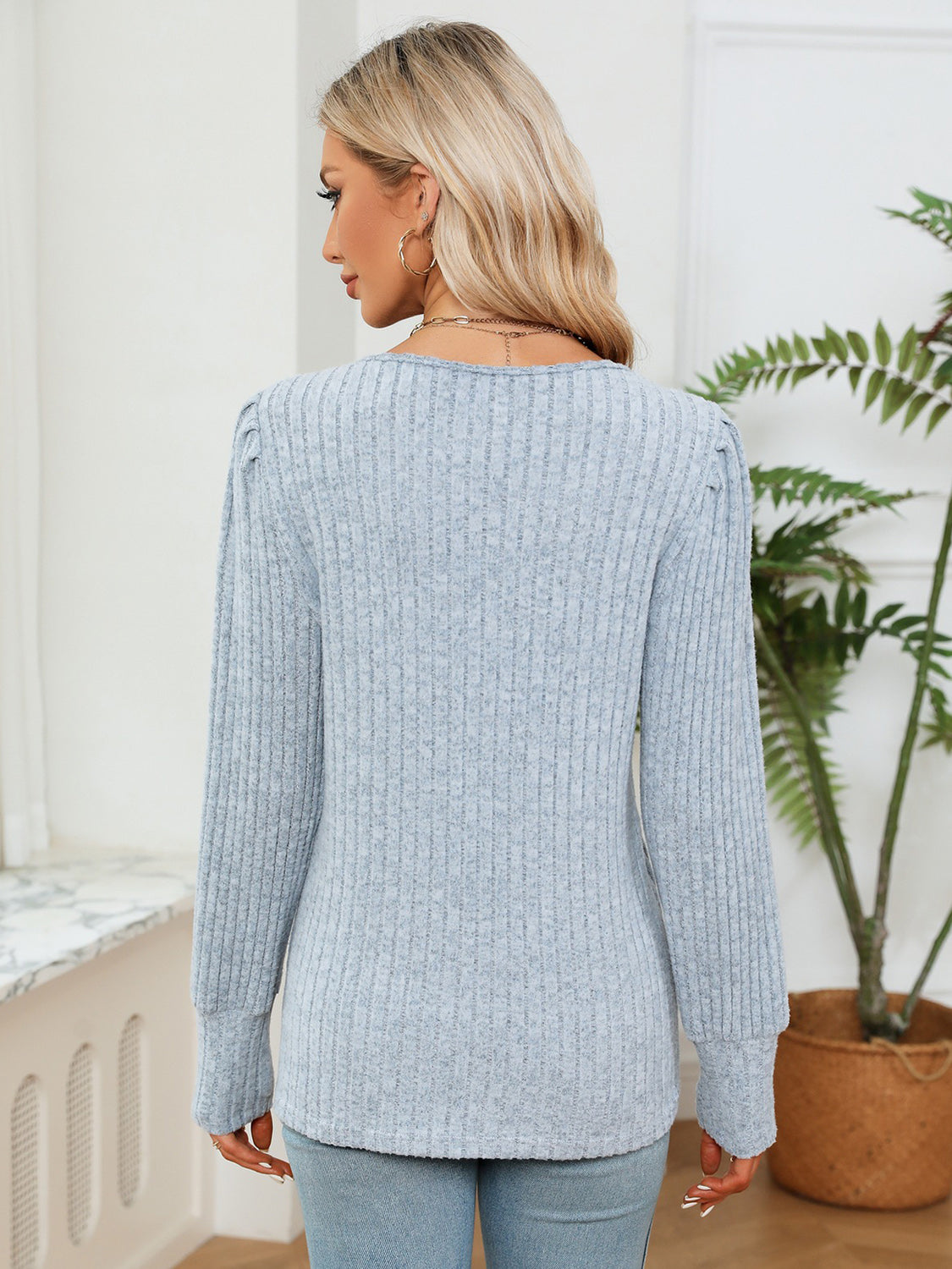 Rosalie Lace Ribbed Blouse detail view styled for Avrienne