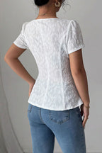 Square Neck Bow Lace Short Sleeve Blouse image 4