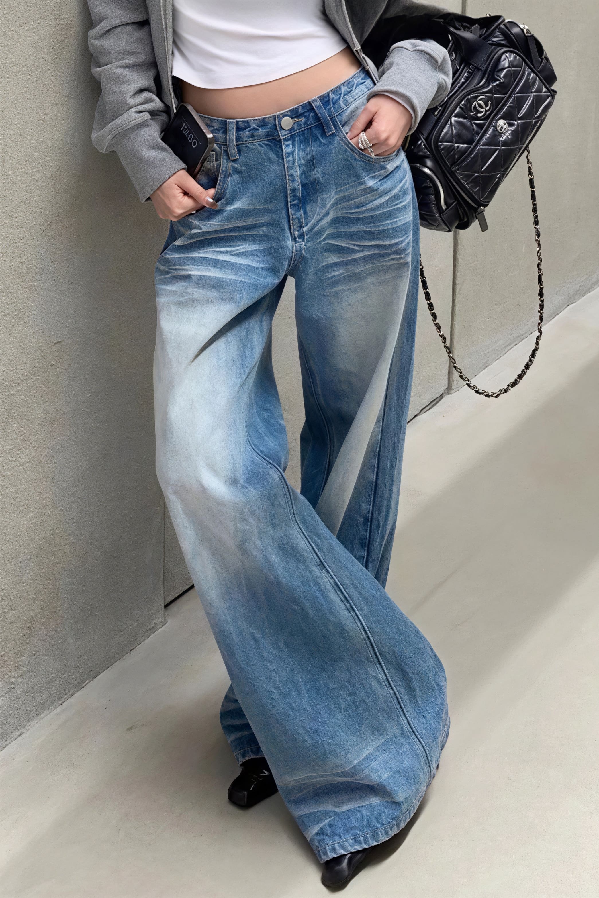 Creased Washed Floor-Length Straight Leg Jeans image 1