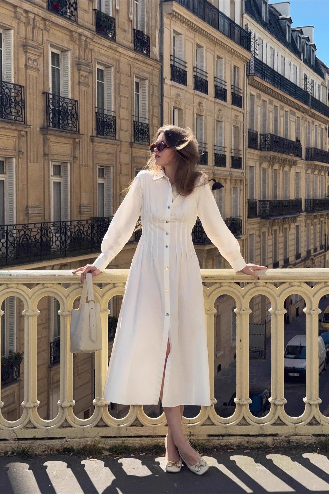 Metal Button Collared Long Sleeve Midi Dress image 2