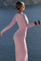 Elegant Sexy Deep V-Neck Long Sleeve Bodycon Maxi Dress image 4