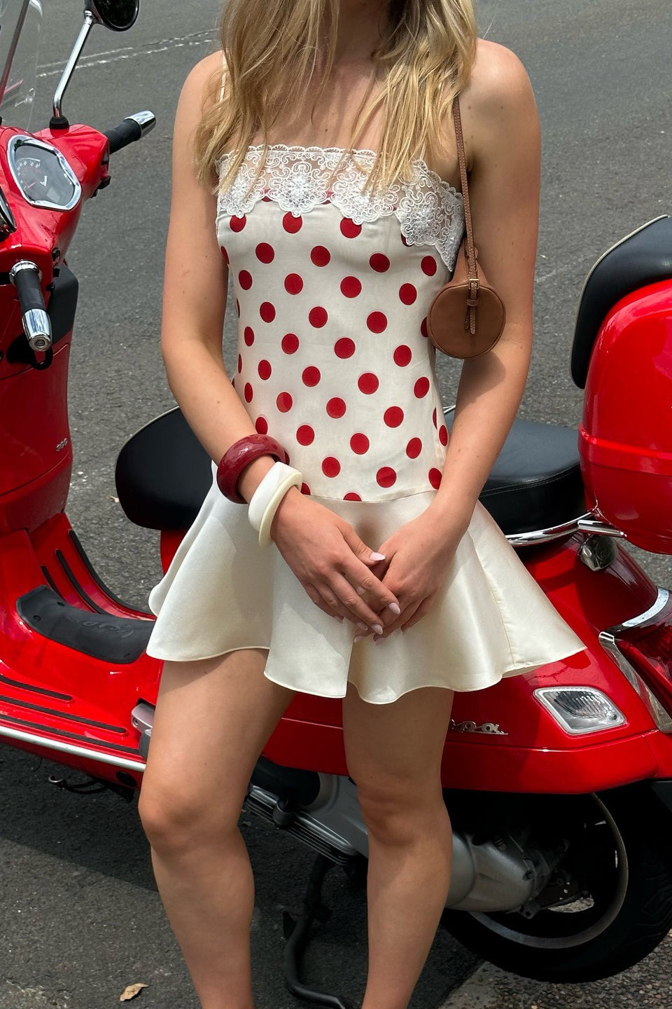 Elegant Satin Polka Dot Lace Mini Dress image 4