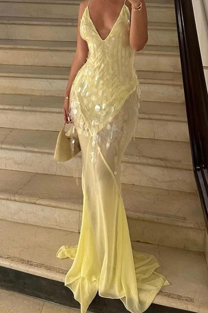 Sequin Mermaid V Neck Maxi Dress image 1